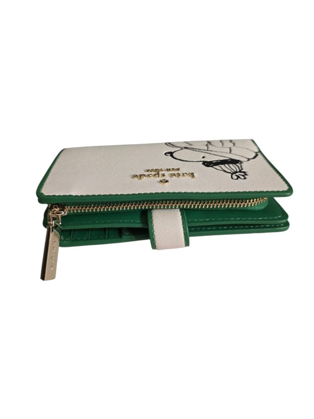 NWT Kate Spade x Peanuts Snoopy Medium Bifold Wallet KM584 White Green Leather - Picture 7 of 10